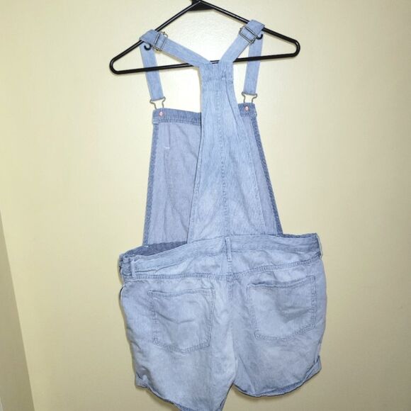 Old Navy Blue Striped Distressed Shortalls Large - Picture 5 of 14